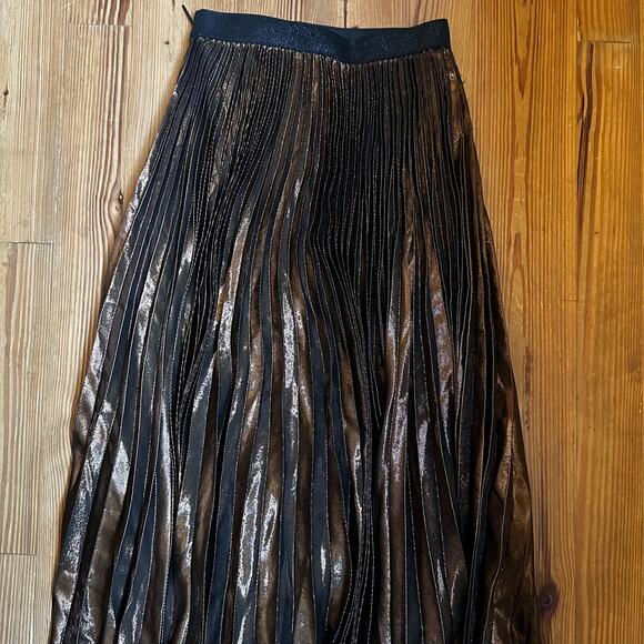 Christopher Kane Lame pleated bronze metallic midi skirt SIZE 4 - Picture 1 of 6